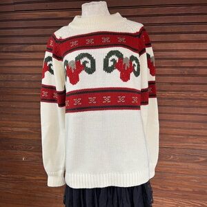 Vintage Cozy Cream and Red Holiday Sweater
